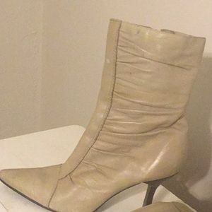 Cream leather above ankle boots